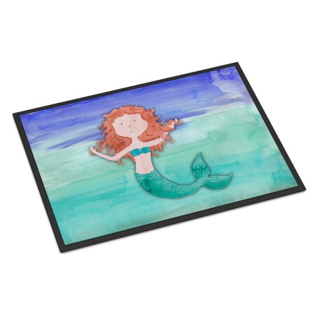 Carolines Treasures 18 x 27 in. Ginger Mermaid Watercolor Indoor or Outdoor Mat BB7421MAT